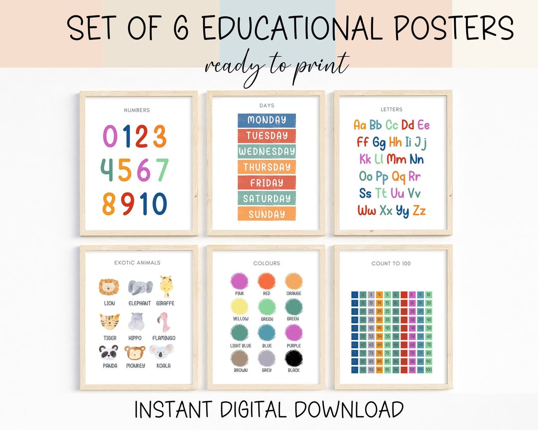 Educational Posters 6 Preschool Prints Montessori Classroom - Etsy