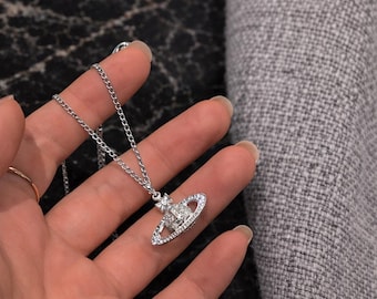 Silver Saturn Necklace, Celestial Planet Pendant, Unisex, Dainty Space Jewelry, Minimalist Star Necklace, Gift for Her, Gift For Him