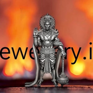 Sterling Silver Lord Hanuman Pendant: Warrior with Gada & 18&quot; Chain