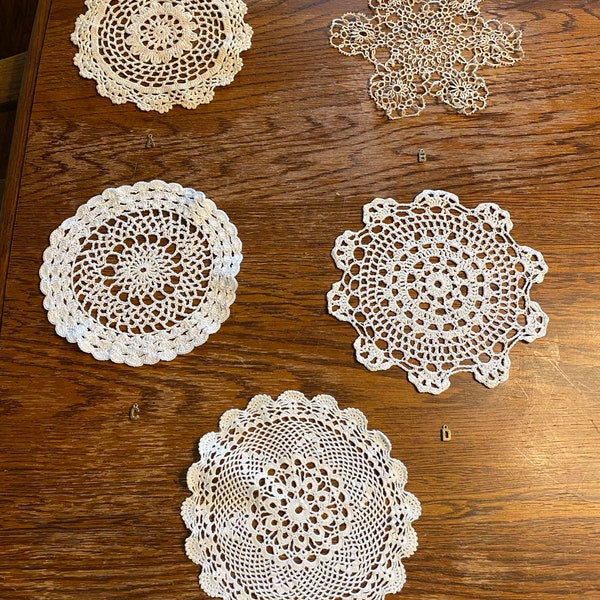 Vintage Handmade Crocheted Doilies 7" to 12"