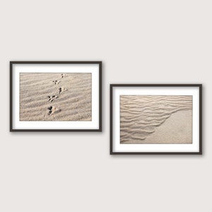 Beach sand closeup 2 piece set printable wall art bird footprints trace and wave shapes in sand minimalist interior home decor print beige