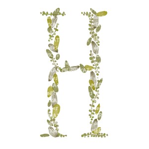 Letra H, Alfabeto de hoja de acuarela, Clip-Art, Monograma, Compromiso, Boda, Aniversario, PNG Digital imprimible, Dibujado a mano