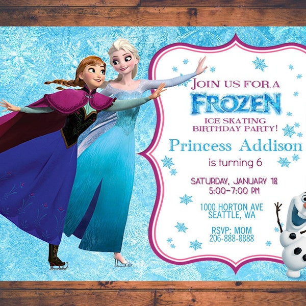 PERSONALIZED Disney Frozen Ice Skating Birthday Invitation Digital File, Olfa, Elsa, Anna, Skating Party, Ice Skating Party