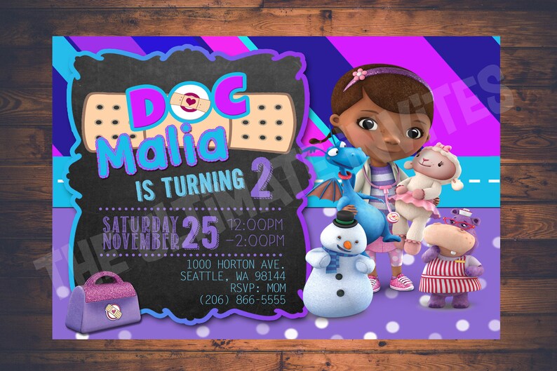 PERSONALIZED Doc Mcstuffins Birthday Invitation Digital File, Doc is