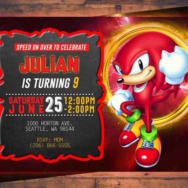 PERSONALIZED Knuckles Sonic The Hedgehog Birthday Invitation Digital File