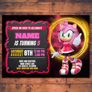 Amy Rose Editierbare Geburtstagseinladung | Sonic The Hedgehog Party Einladung Vorlage zum Ausdrucken | Druckbare Party einladen | Sofort Download