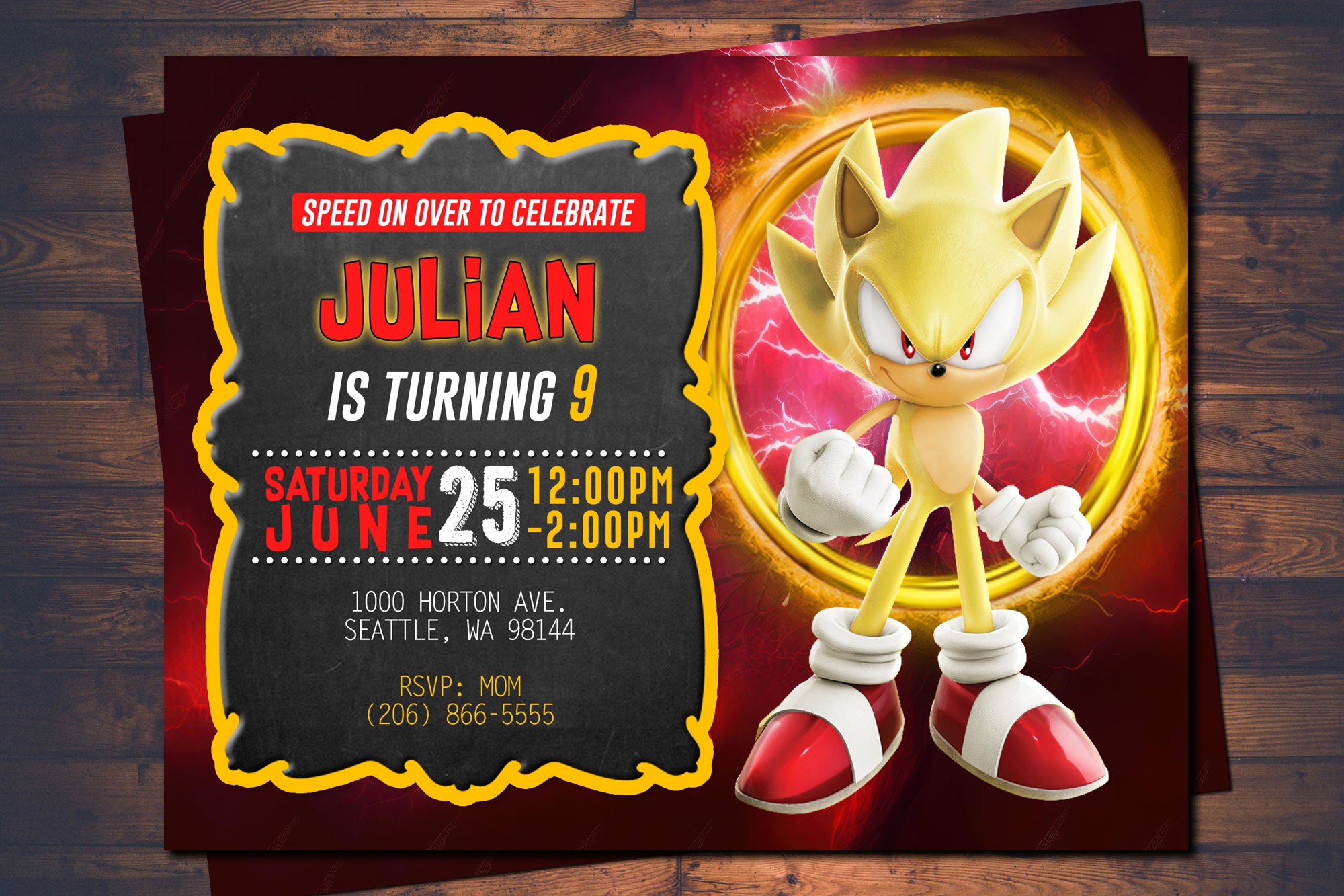 PERSONALIZED Super Sonic the Hedgehog Birthday Invitation Etsy UK