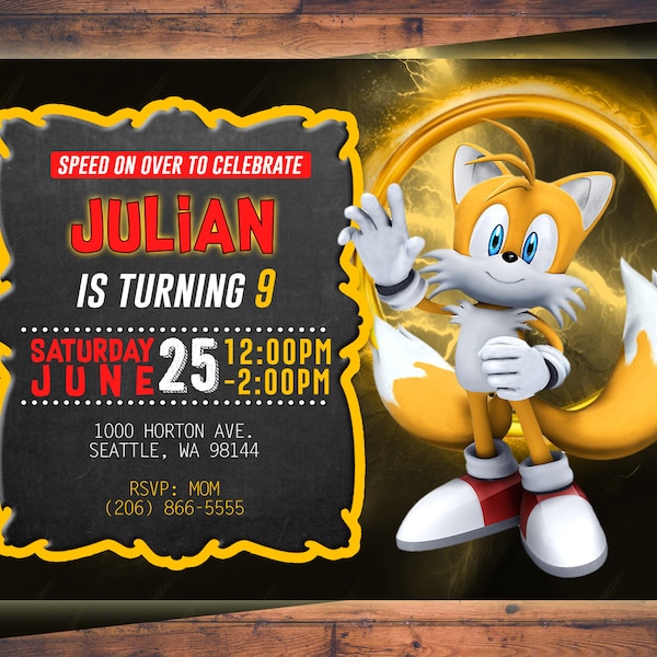 PERSONALIZED Tails Sonic The Hedgehog Birthday Invitation Digital File