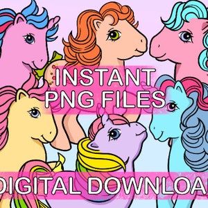 My Pretty Pony PNG BUNDLE Descarga digital G1 Vintage Ponis, Retro 90s, 80s, Clipart para invitaciones, pegatinas, camisetas