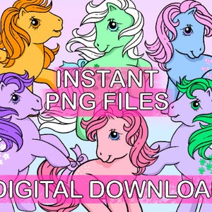 My Pretty Pony PNG BUNDLE Digital Download G1 Earth Ponies, Retro 90s, 80s, Clipart for Invitations, stickers, shirts