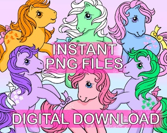 My Pretty Pony PNG BUNDLE Digital Download G1 Earth Ponies, Retro 90s, 80s, Clipart for Invitations, stickers, shirts