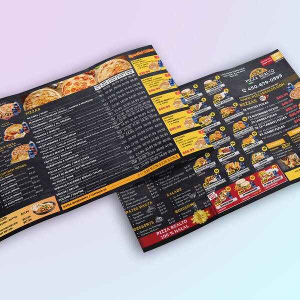 Benutzerdefinierte Pizza-Restaurant-Speisekarte, Essensflyer und Menüs, Pizza-Speisekarte, Canva-Vorlage.