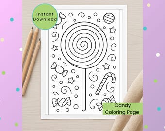 Candy Coloring Page: Food Activity (PNG Digital Download) Fun Coloring Sheet for Kids, Teens, and Adults