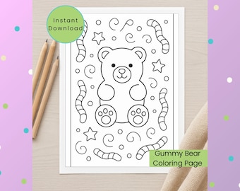 Gummy Bear Coloring Page: Food Activity (PNG Digital Download) Fun Coloring Sheet for Kids, Teens, and Adults
