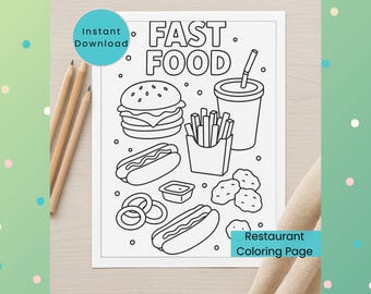 Pagina da colorare di fast food: attività sul cibo (download digitale PNG) Divertente foglio da colorare per bambini, adolescenti e adulti