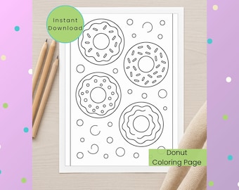 Página para colorear de donas: Actividad de comida (Descarga digital PNG) Hoja para colorear divertida para niños, adolescentes y adultos