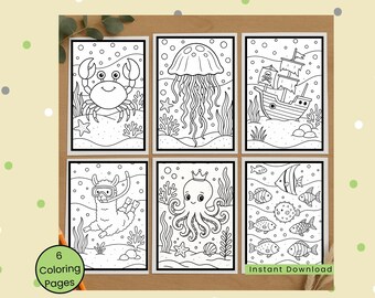 Under the Sea Coloring Page Set: Under the Sea Activity (PNG Digital Download) Fun Coloring Sheets for Kids, Teens, and Adults