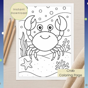 Crab Coloring Page: Under the Sea Activity (PNG Digital Download) Fun Coloring Sheet for Kids, Teens, and Adults