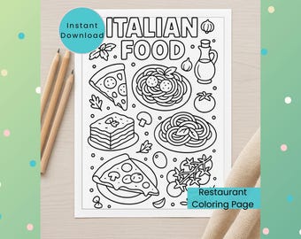 Italian Food Coloring Page: Food Activity (PNG Digital Download) Fun Coloring Sheet for Kids, Teens, and Adults