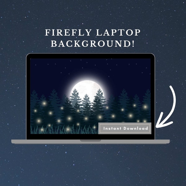 Firefly Night Sky Background For Laptop Wallpaper Design Moon And Stars Digital Artwork Instant Download Starry Sky Design For Mac Book