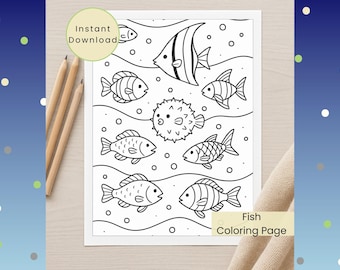Página para colorear de peces: Actividad submarina (Descarga digital PNG) Divertida hoja para colorear para niños, adolescentes y adultos