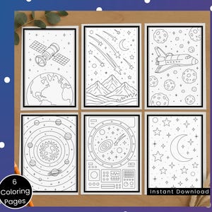 Space Coloring Page Set: Space Activity (PNG Digital Download) Fun Coloring Sheets for Kids, Teens, and Adults