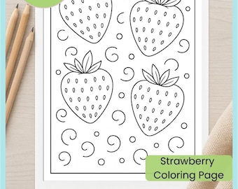 Kleurplaten aardbei voor kinderen, tieners en volwassenen: Fruit Lover Activities of Cute Fruit Art (direct png-bestand downloaden) Kleurplaat