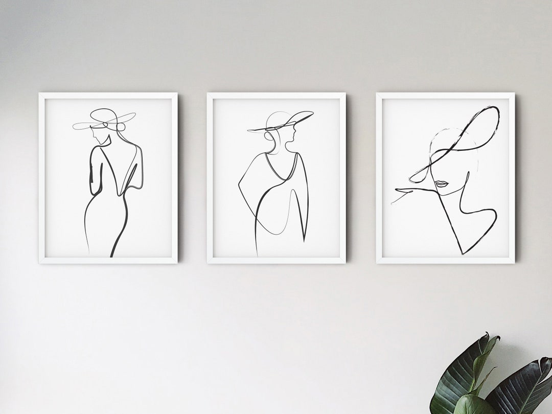 Woman Line Art Set of 3, Minimalist Woman Dress Wall Art, Minimalist ...