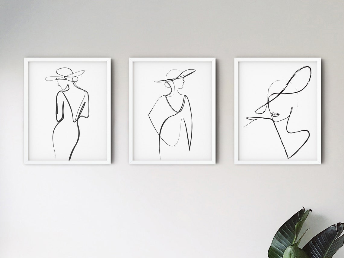 Woman Line Art Set of 3, Minimalist Woman Dress Wall Art, Minimalist ...