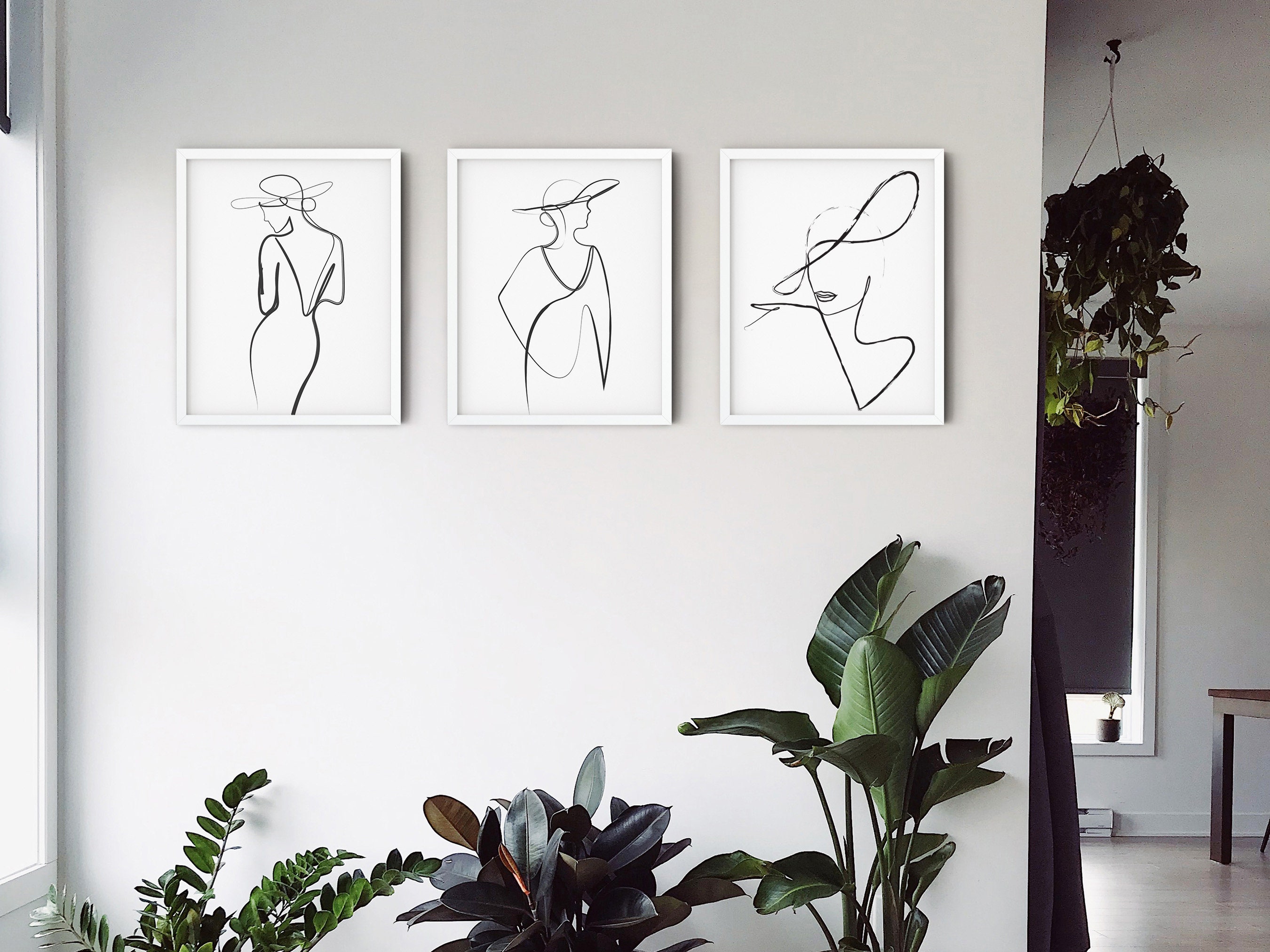 Woman Line Art Set of 3, Minimalist Woman Dress Wall Art, Minimalist ...