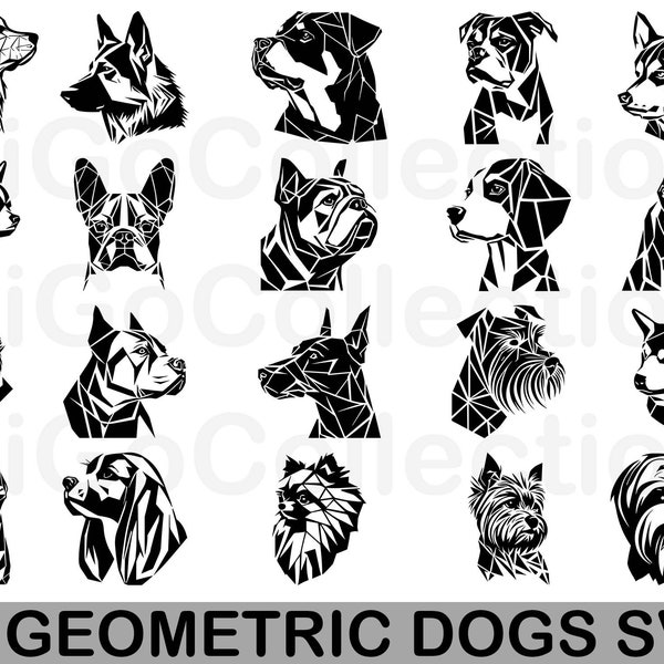 20 chien géométrique SVG PNG | Téléchargement numérique instantané | Chien Polygone | Chien minimaliste | Races de chiens | Fichiers de coupe Cricut