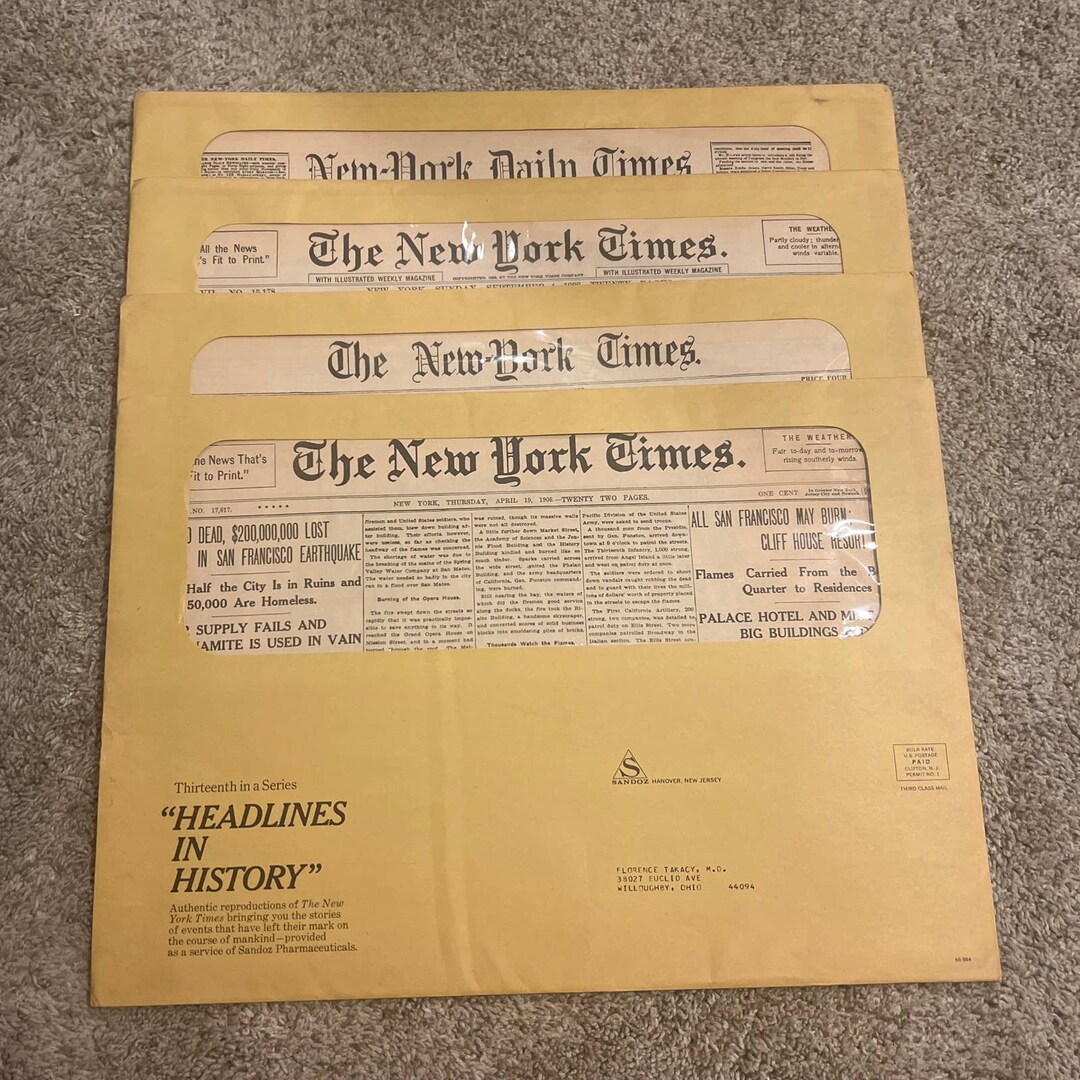 Headlines in History New York Times Reprints of Famous Headlines 4 of