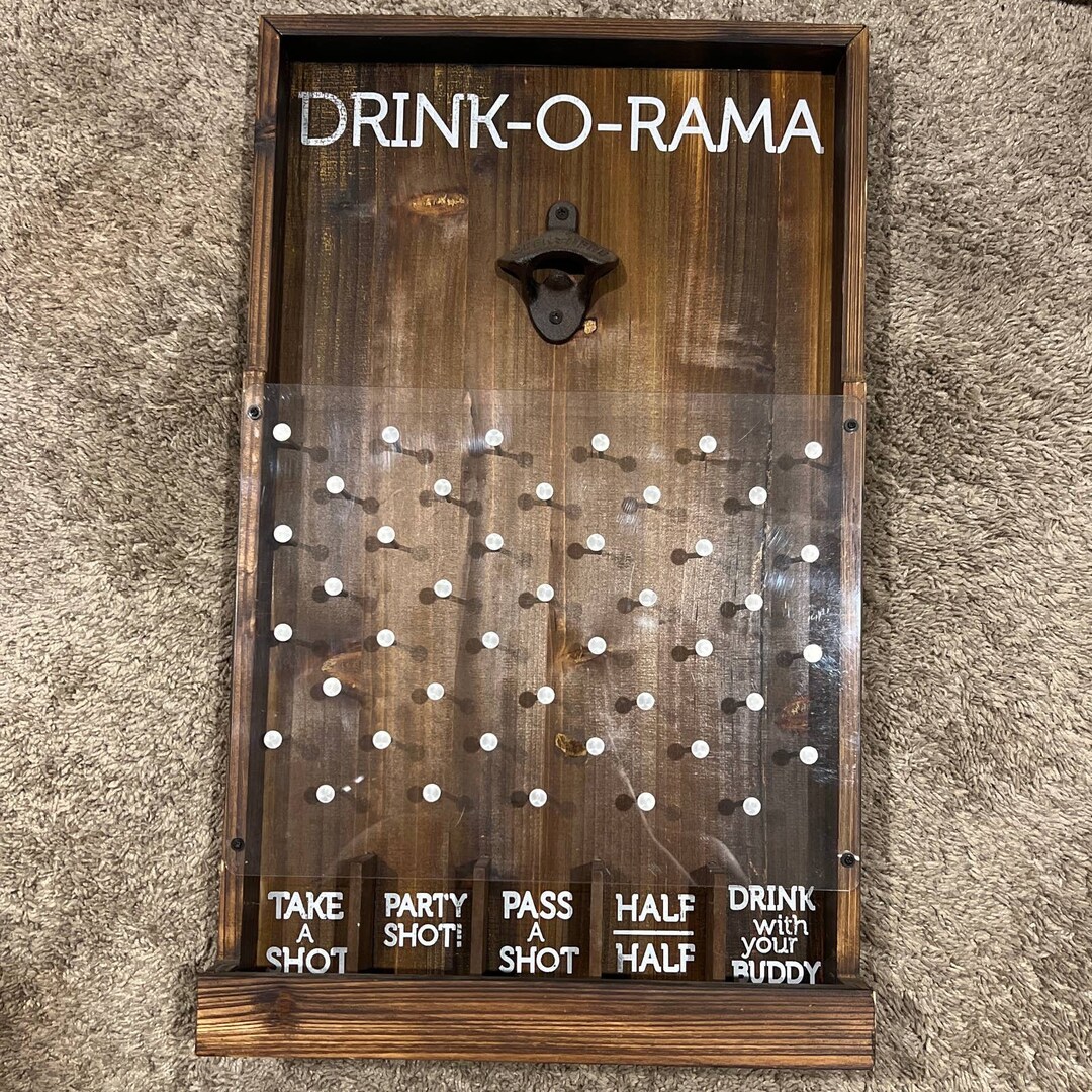 Wood Drink O Rama Bottle Opener Plinko Game Bar Mancave Wall Decor