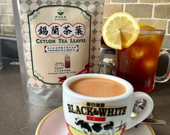 Kit fai da te per il tè al latte di Hong Kong / Miscela di tè Ceylon, filtri, tazze classiche bianche e nere / Regalo autentico in stile Hong Kong