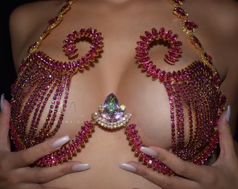 Magenta Pink Crystal Bra - reynamaldita