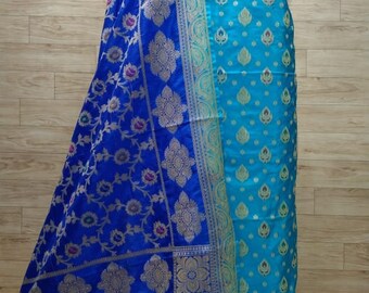 Handloom banarasi blue   pure katan silk suit for women exclusive bollywood suits party wear unstitched 3pc suit with duptta