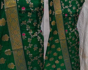 Handloom banarasi green   pure katan silk suit for women exclusive bollywood suits party wear unstitched 3pc suit with duptta