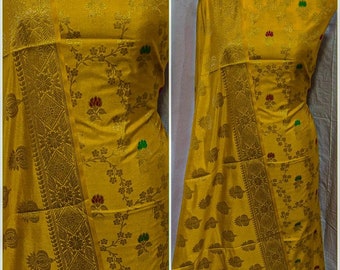 Handloom banarasi yellow  pure katan silk suit for women exclusive bollywood suits party wear unstitched 3pc suit with duptta