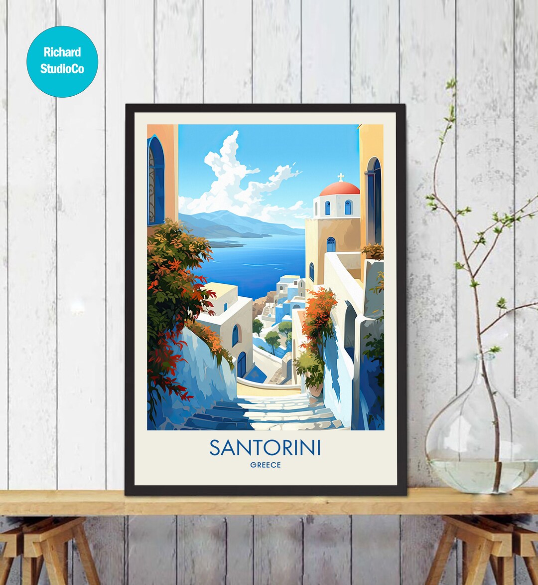 Santorini Travel Poster Santorini Print Santorini Art Etsy
