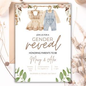 Baby Clothes Gender Reveal Invite, Clothesline Gender Reveal Invitation, Surprise Gender Reveal, Boho Rustic Gender Reveal Clothes Template