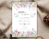 Floral Baby in Bloom Gender Reveal Invitation, Spring Flowers Gender Reveal Invite, Vintage Wildflower He or She Invite Phone and Print