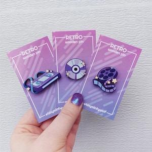Retro physical media wooden pins