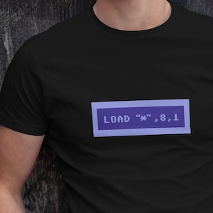 Commodore 64 Load Screen Retro Unisex Shirt, C64 Load Star Comma 8 Comma 1 graphic tee, 80s Old School Monitor Screen graphic t-shirt