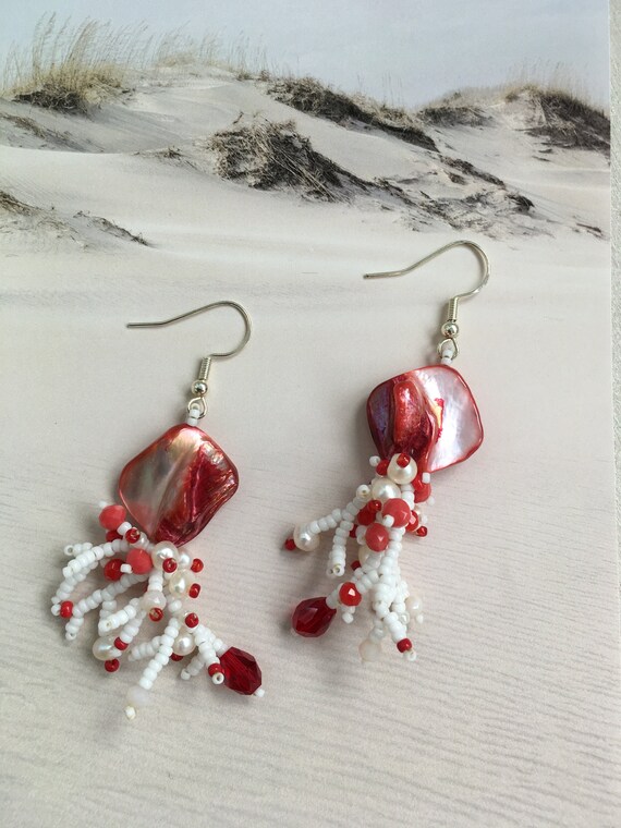 Coral beaded earrings discount