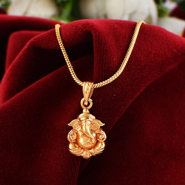 Religious Jewelry Lord Ganesh ji, Ganesh ji  Gold Plated Brass Necklace Pendant for Men and Women (Non- Profitable )