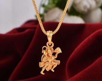 Religious Jewelry Hanuman ji, Bajrang Bali  Gold Plated Brass Necklace Pendant for Men and Women (Non- Profitable )