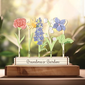 Personalized Grandma Garden Sign, Customized Birth Month Flower Wooden Plaque, Bouquet Flower Birthday Mother's day Gift for Grandma, Gigi
