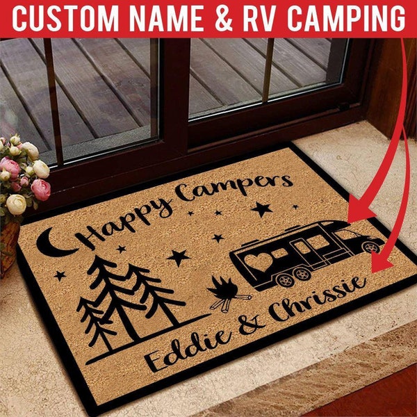 Personalized Camping Doormat Custom Happy Campers Mat Outdoor Doormat For Camper RV Camping Gift Making Memories One Campsite RV Camper