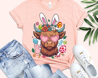 Easter Day Highland Cow Shirt, Christian Easter Shirt, Happy Easter Shirt, Easter Gift, Religious Jesus tee, Easter Shirt Women