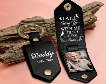 Personalized Photo Keychain For Dad Man Mother Women Leather Keychain With Photo Gift I Will Carry You Keychain Sympathy Gift Memorial Gift